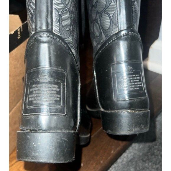 Coach Tristee Lace-Up Corset Signature Logo Tall Rain Boots Black Size 6 - Picture 4 of 4